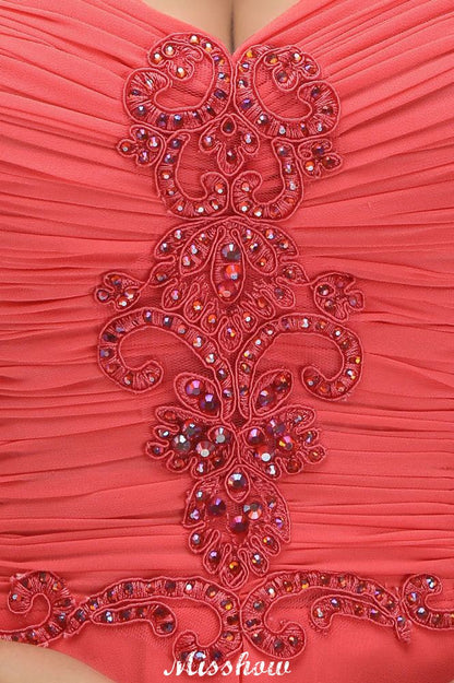Vestido de noite longo de chiffon Aline com alças finas e sem mangas com contas para madrinha de casamento