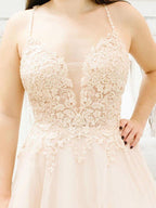 Spaghetti Straps Illusion Plunging V Neckline Wedding Dress WD458