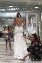 Spaghetti Straps Pretty Mermaid V Neck Backless Lace Elegant Wedding Dresses