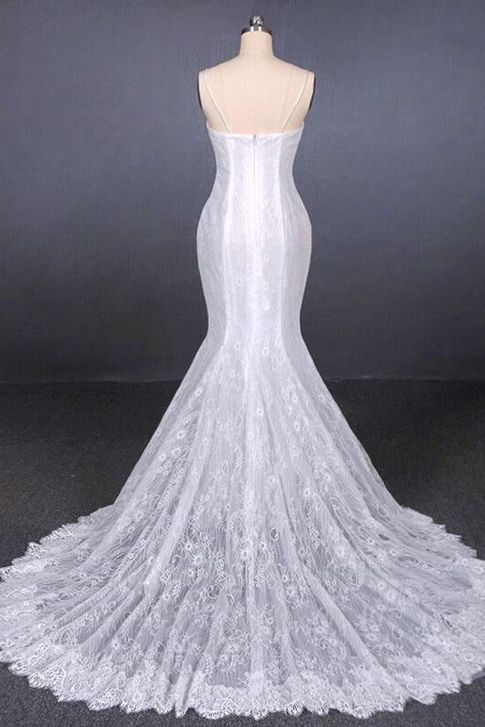 Spaghettiträger Hübsche Meerjungfrau mit Applikationen Spitze Strand Elegante Brautkleider 