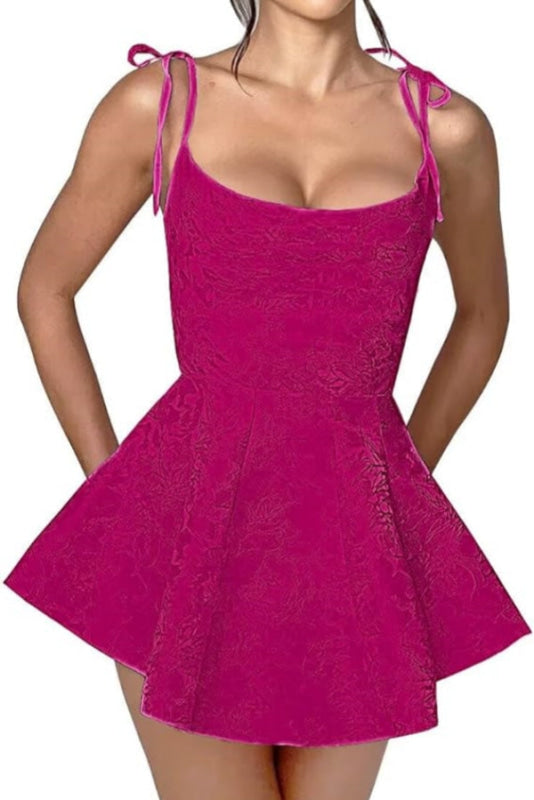 Glamouröses Spaghettiträger-Mini-Partykleid aus Satin mit Jacquard-Ärmel