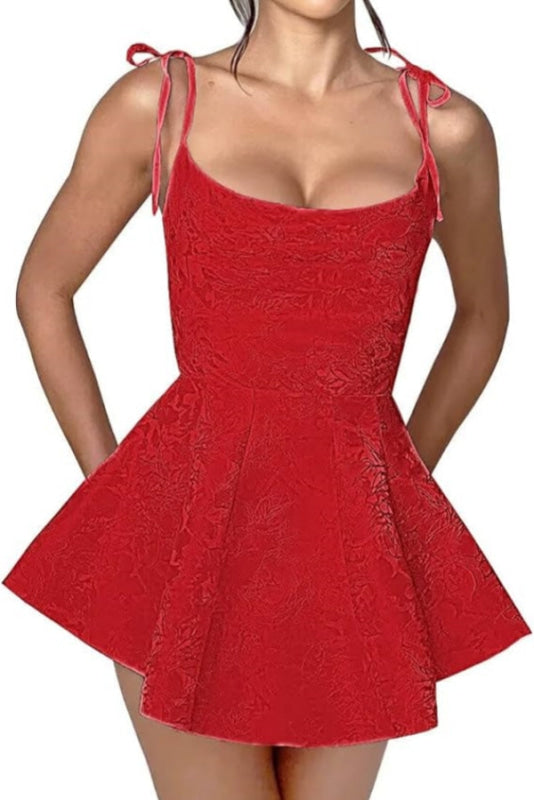 Glamouröses Spaghettiträger-Mini-Partykleid aus Satin mit Jacquard-Ärmel