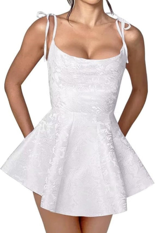 Glamouröses Spaghettiträger-Mini-Partykleid aus Satin mit Jacquard-Ärmel