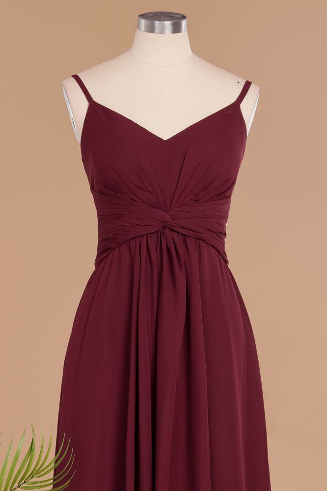 Vestido largo de noche sencillo con tirantes finos, corte A, de gasa, con volantes