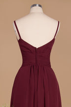 Vestido largo de noche sencillo con tirantes finos, corte A, de gasa, con volantes