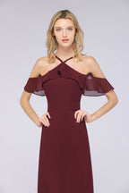 Vestido de dama de honor largo hasta el suelo con volantes, sin mangas y tirantes finos con lazo