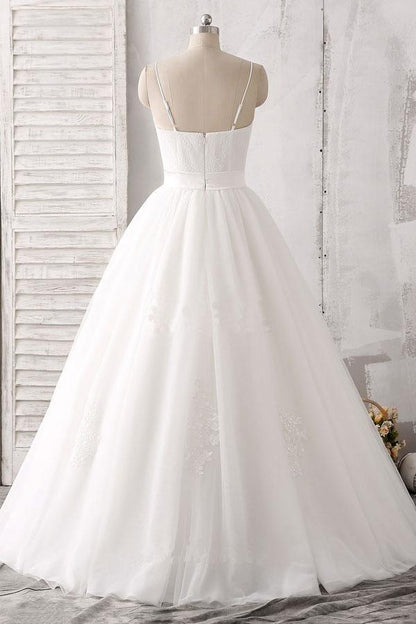 Spaghettiträger Herzausschnitt Bodenlang Weiß Satin Brautkleid WD143 