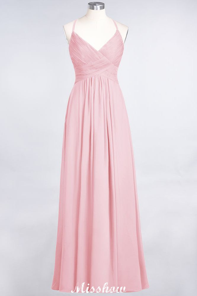 Vestido de dama de honor con tirantes finos, escote en V, sin mangas y largo hasta el suelo