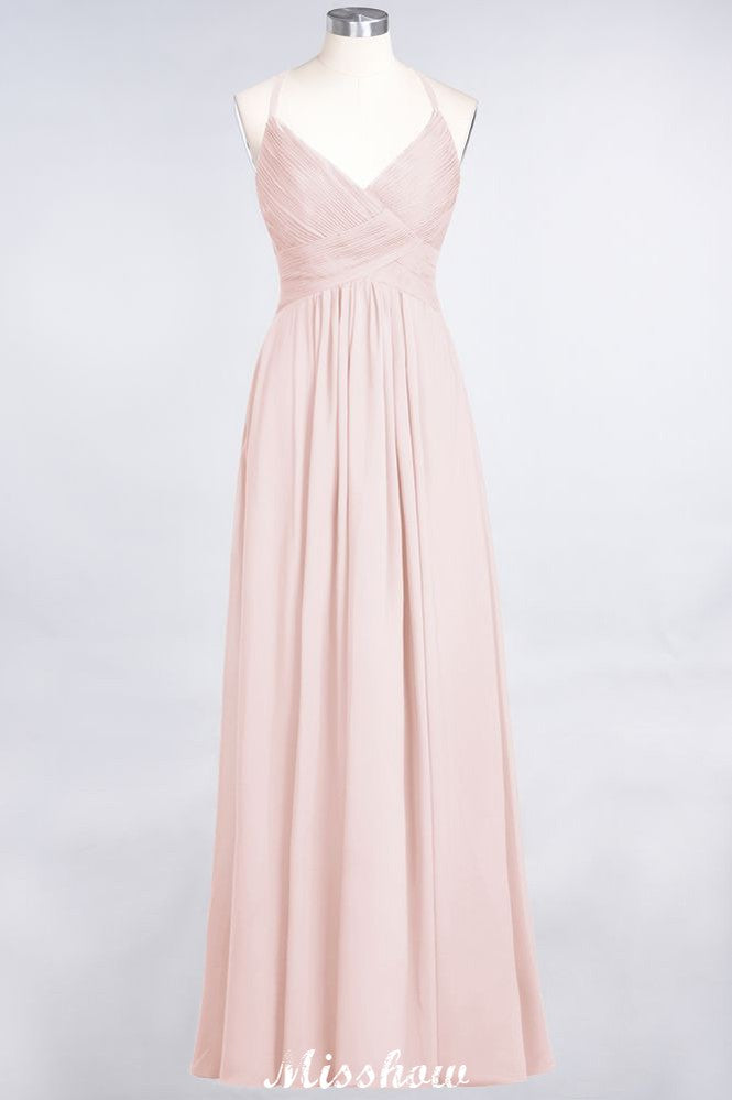 Vestido de dama de honor con tirantes finos, escote en V, sin mangas y largo hasta el suelo