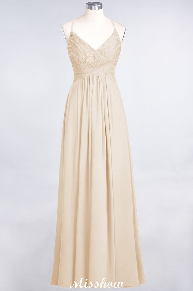 Vestido de dama de honor con tirantes finos, escote en V, sin mangas y largo hasta el suelo