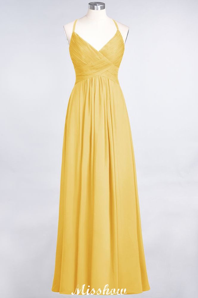 Vestido de dama de honor con tirantes finos, escote en V, sin mangas y largo hasta el suelo