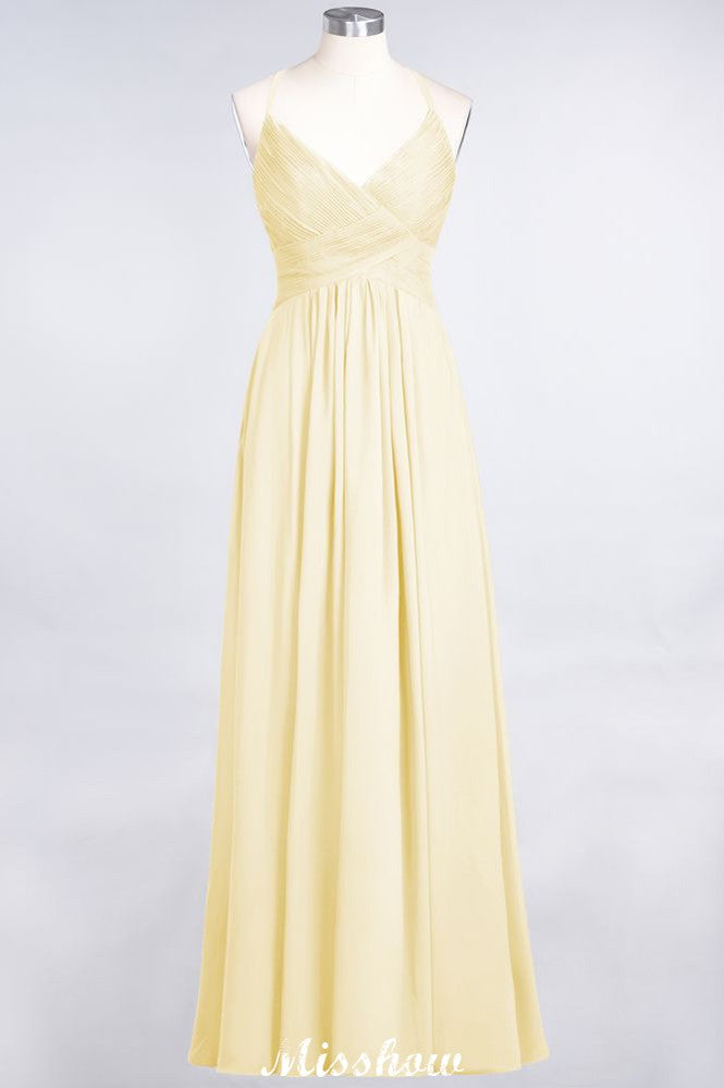 Vestido de dama de honor con tirantes finos, escote en V, sin mangas y largo hasta el suelo