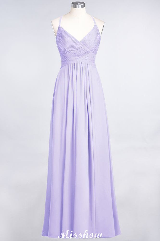 Vestido de dama de honor con tirantes finos, escote en V, sin mangas y largo hasta el suelo