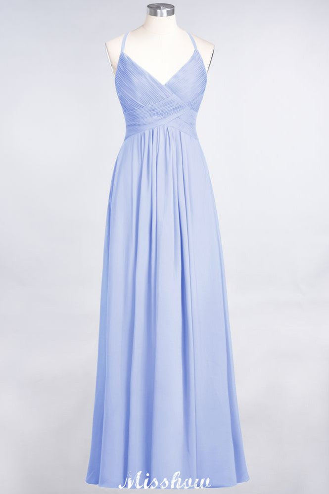 Vestido de dama de honor con tirantes finos, escote en V, sin mangas y largo hasta el suelo