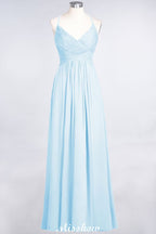 Vestido de dama de honor con tirantes finos, escote en V, sin mangas y largo hasta el suelo