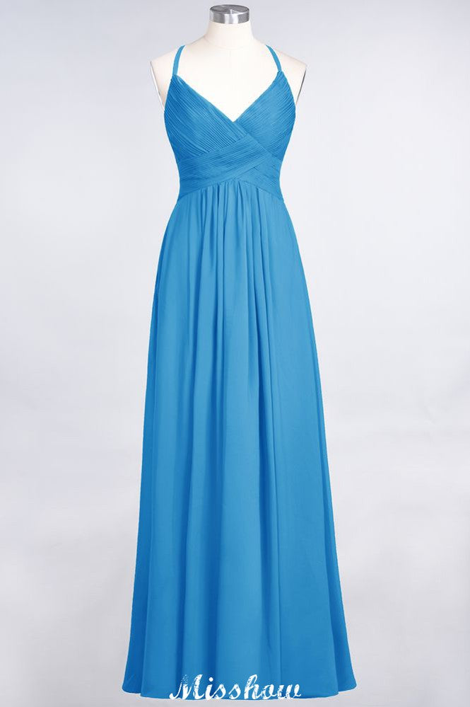 Vestido de dama de honor con tirantes finos, escote en V, sin mangas y largo hasta el suelo