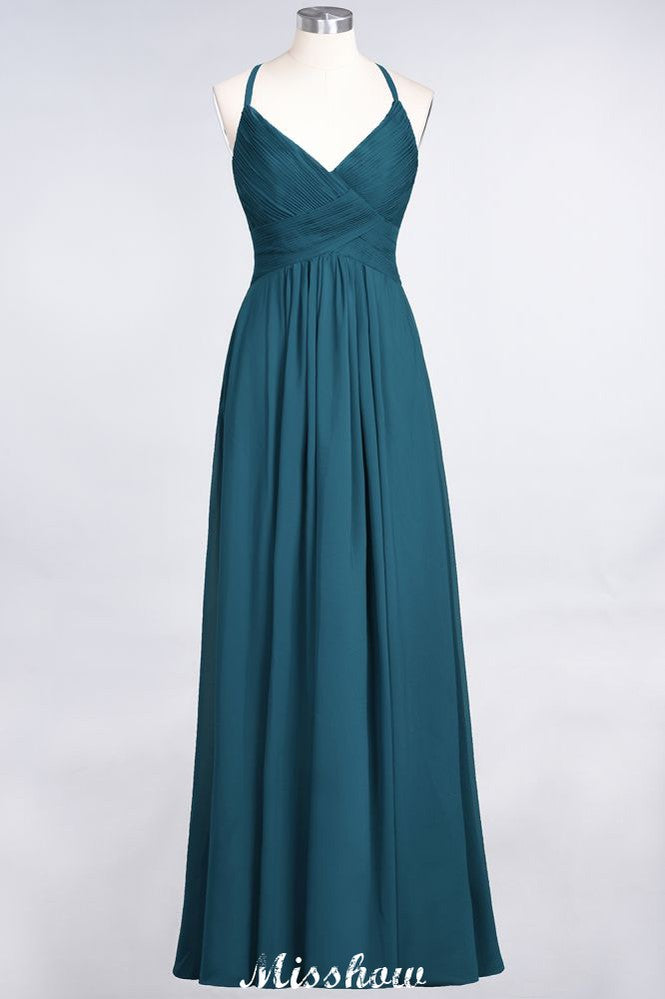 Vestido de dama de honor con tirantes finos, escote en V, sin mangas y largo hasta el suelo