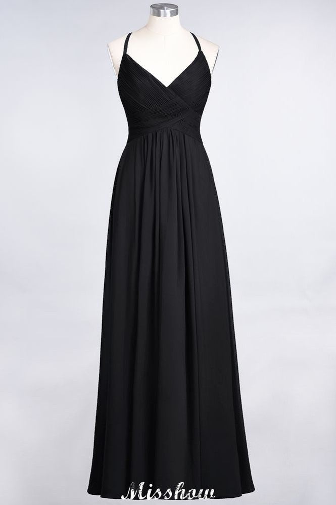 Vestido de dama de honor con tirantes finos, escote en V, sin mangas y largo hasta el suelo
