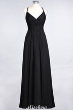Vestido de dama de honor con tirantes finos, escote en V, sin mangas y largo hasta el suelo
