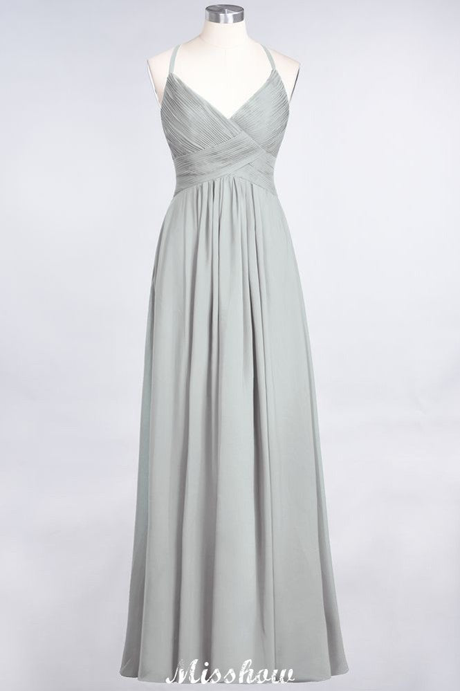 Vestido de dama de honor con tirantes finos, escote en V, sin mangas y largo hasta el suelo