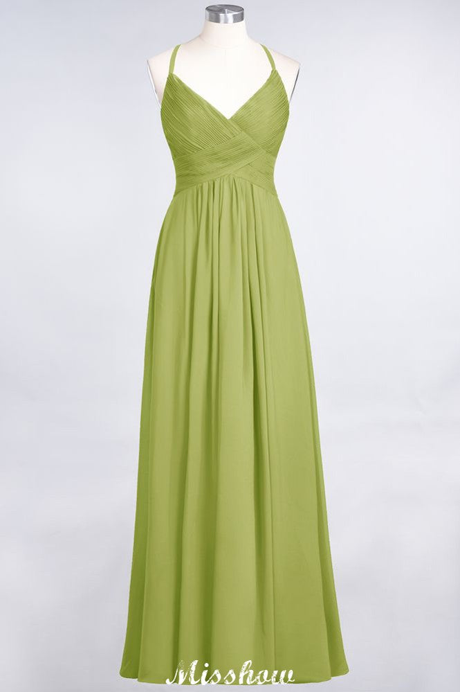 Vestido de dama de honor con tirantes finos, escote en V, sin mangas y largo hasta el suelo
