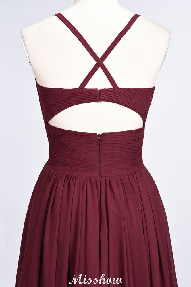 Vestido de dama de honor con tirantes finos, escote en V, sin mangas y largo hasta el suelo