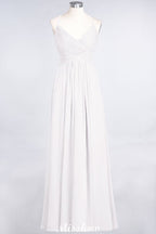 Vestido de dama de honor con tirantes finos, escote en V, sin mangas y largo hasta el suelo