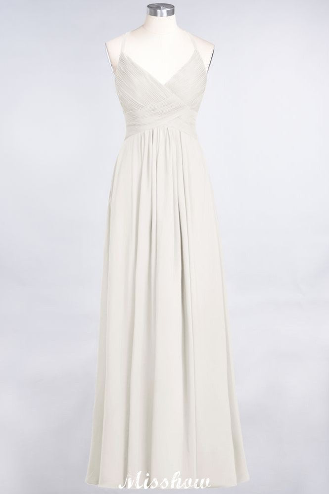 Vestido de dama de honor con tirantes finos, escote en V, sin mangas y largo hasta el suelo