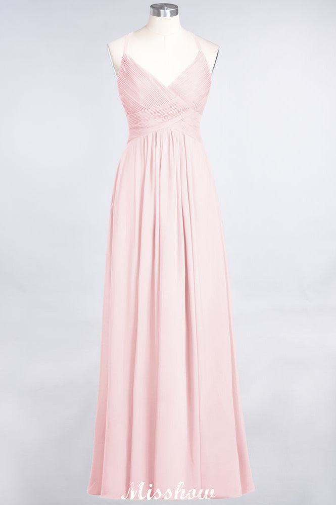 Vestido de dama de honor con tirantes finos, escote en V, sin mangas y largo hasta el suelo
