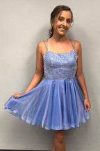 Vestido de fiesta corto azul con cuentas brillantes, vestido de regreso a casa PD315