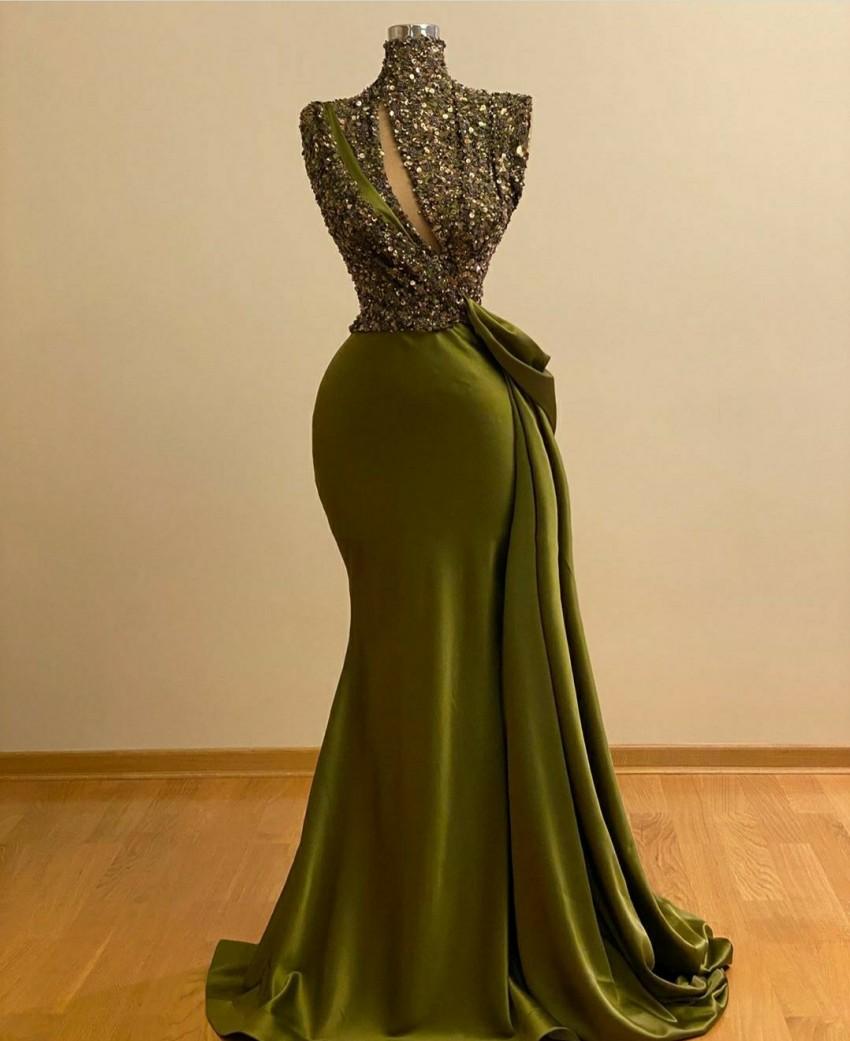 Vestidos de fiesta de sirena con lentejuelas verdes brillantes