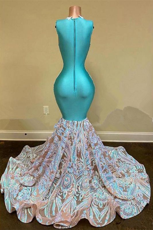 Glitzerndes Meerjungfrauen-Ballkleid mit floraler Spitze und bodenlanger Träger