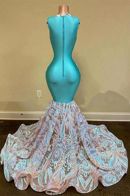 Glitzerndes Meerjungfrauen-Ballkleid mit floraler Spitze und bodenlanger Träger