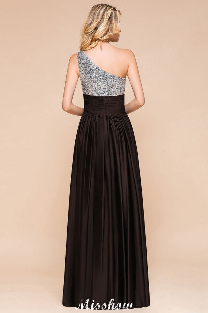 Sparkly Sequin Bridesmaid Dress One Shoulder Maxi Evening Dress Wedding party Dress