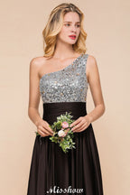 Sparkly Sequin Bridesmaid Dress One Shoulder Maxi Evening Dress Wedding party Dress