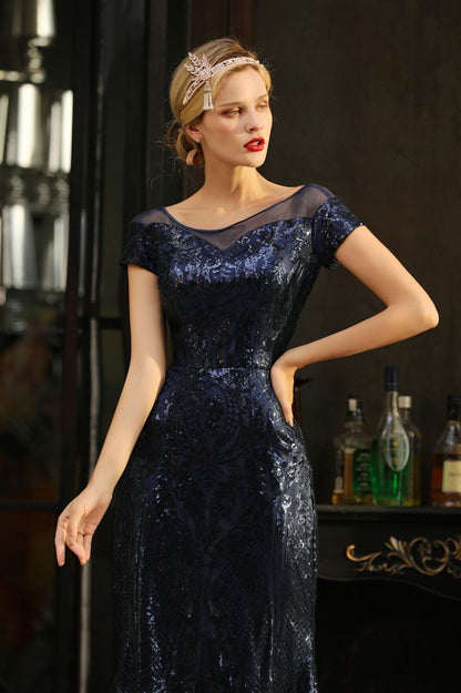 Glitzernde Pailletten Meerjungfrau Partykleid Vintage 20er Jahre Ballkleid Bodenlang