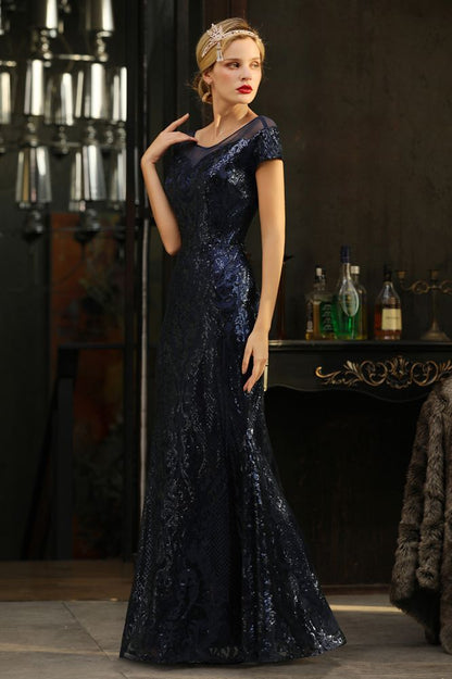 Glitzernde Pailletten Meerjungfrau Partykleid Vintage 20er Jahre Ballkleid Bodenlang