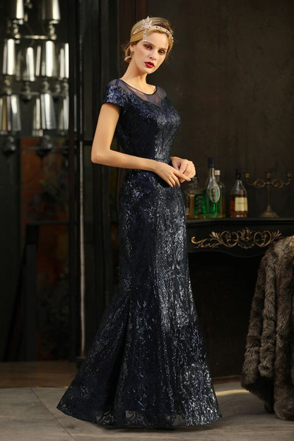Glitzernde Pailletten Meerjungfrau Partykleid Vintage 20er Jahre Ballkleid Bodenlang