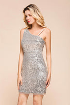 Glitzerndes, kurzes, schmales Cocktailpartykleid, sexy Mini-Ballkleid mit einer Schulter