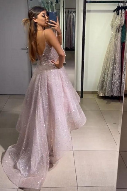 Vestidos de cóctel de fiesta, de graduación y de corte alto y bajo con tirantes finos en amarillo brillante