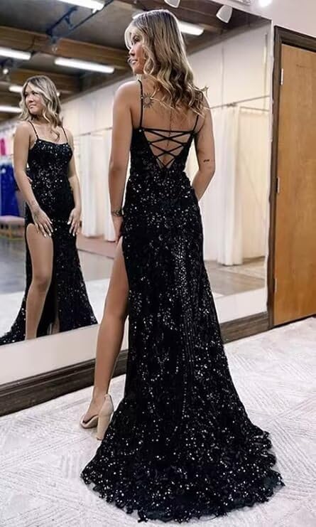 Maxikleid mit quadratischem Ausschnitt, königsblaues Paillettenkleid