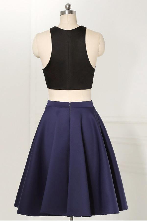 Vestido de fiesta negro recto de dos piezas, sin mangas, hasta la rodilla, PD264