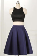 Vestido de fiesta negro recto de dos piezas, sin mangas, hasta la rodilla, PD264