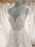 Strap V Neck Beach Wedding Dresses Backless Ivory Tulle Wedding Dress  WD309