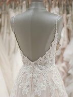 Strap V Neck Beach Wedding Dresses Backless Ivory Tulle Wedding Dress  WD309
