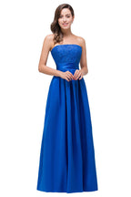 Vestidos de dama de honor sin tirantes, corte A, con cordones, hasta el suelo y apliques
