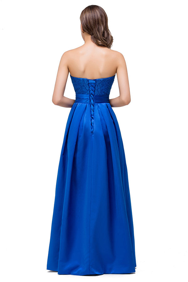 Vestidos de dama de honor sin tirantes, corte A, con cordones, hasta el suelo y apliques
