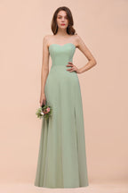 Vestido de dama de honor formal de gasa sin tirantes, elegante vestido maxi de dama de honor