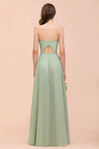 Vestido de dama de honor formal de gasa sin tirantes, elegante vestido maxi de dama de honor