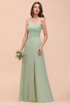 Vestido de dama de honor formal de gasa sin tirantes, elegante vestido maxi de dama de honor